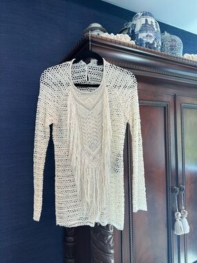 Isabel Marant Cream Crochet Fringe Knit Top